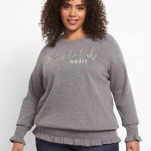 Lane Bryant Grateful Heart Smocked Sweatshirt